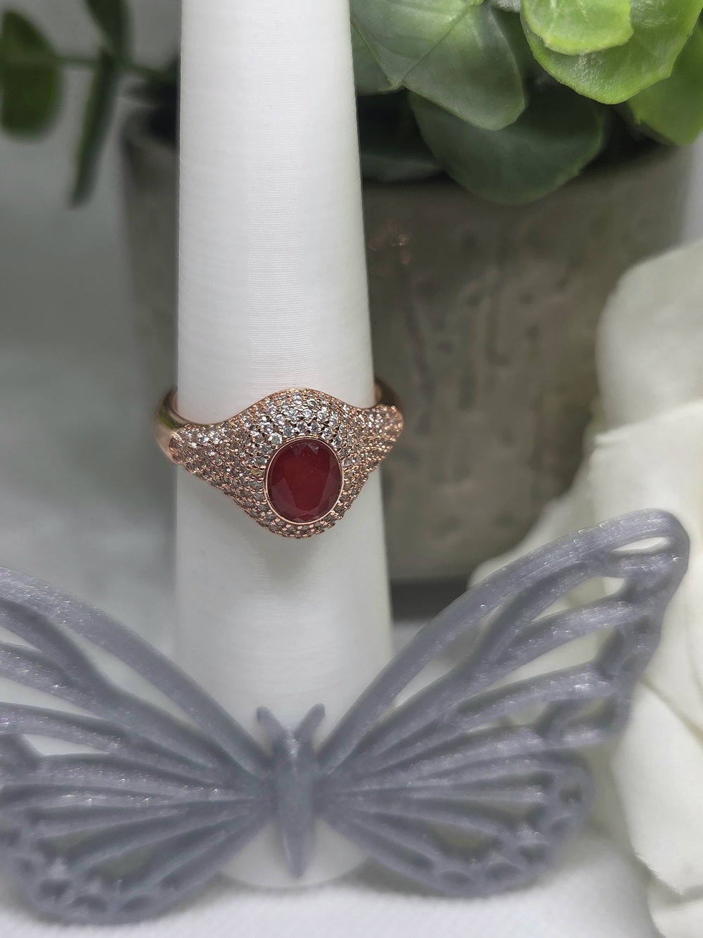 BP Ruby CV Oval Stone and Pavé Accents On Gold Plating
